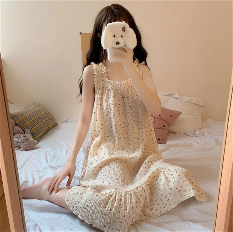 Cute Can Be Worn Over French Sundresses Pure Desire Pajamas Women's Summer Thin Sweet And Loose Loungewear Pajamas