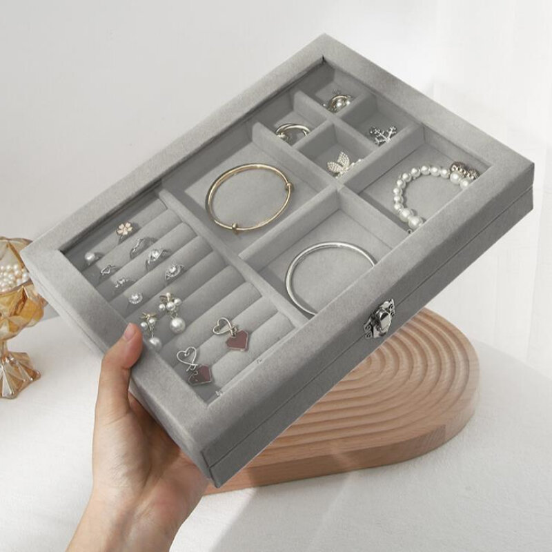 Scatola portagioie portatile in velluto grigio scatola portagioie espositore per gioielli scatola portagioie orecchino custodia per gioielli vetrina per imballaggio
