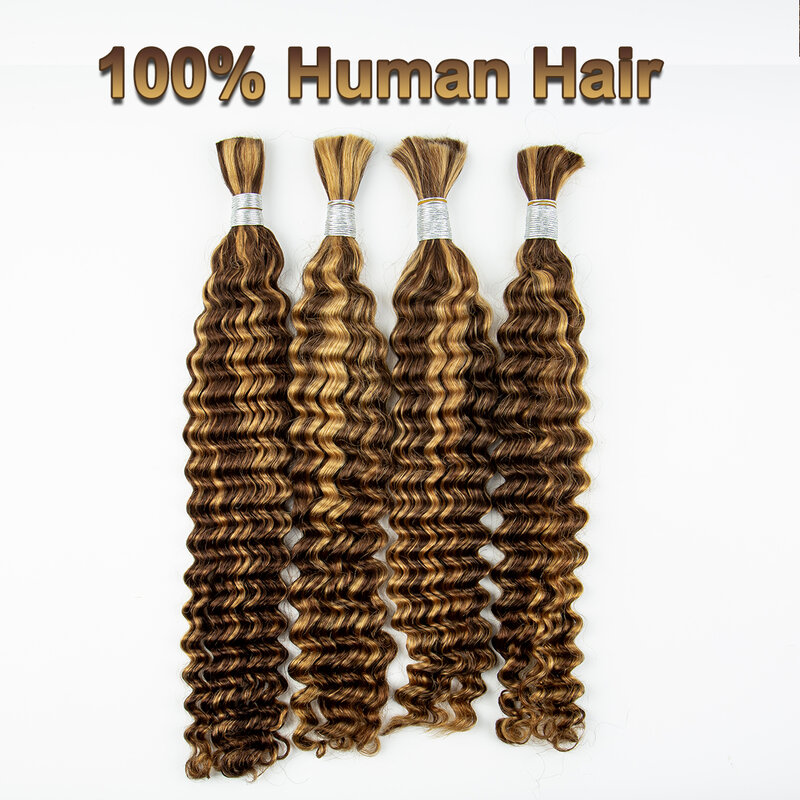 28 in 4/27 Farbe Deep Wave Bulk menschliches Haar zum Flechten kein Schuss jungfräuliches Haar lockiges menschliches Flechten Haar verlängerungen für Boho-Zöpfe