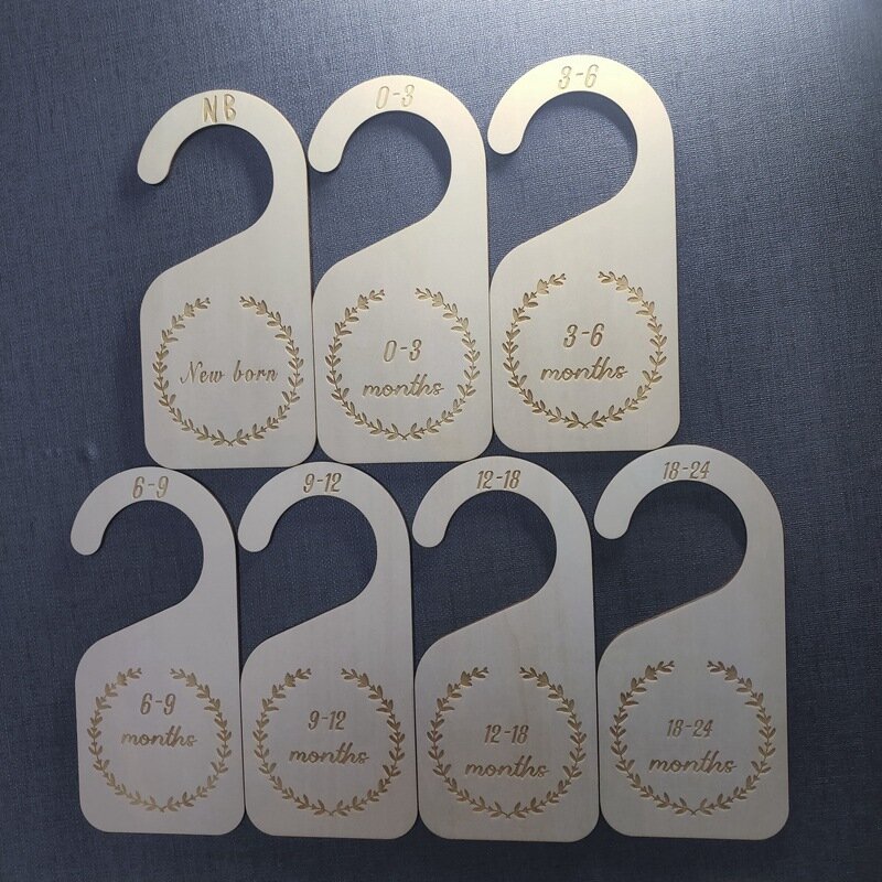 7Pc/Set Newborn 24 Months Baby Closet Dividers Wood Nursery Clothes Organizers Infant Wardrobe Divider Label for 0-7 Years Old