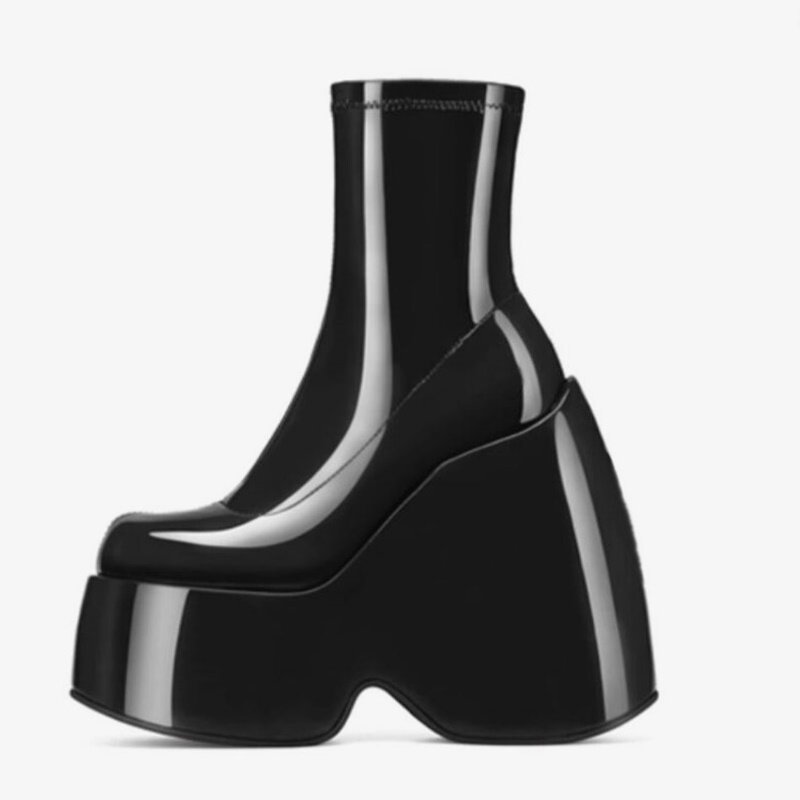 Gruba platforma projektant szpilki botki elastyczne buty kobieta Casual Street Shoe Mujer długie botki buty dla kobiet