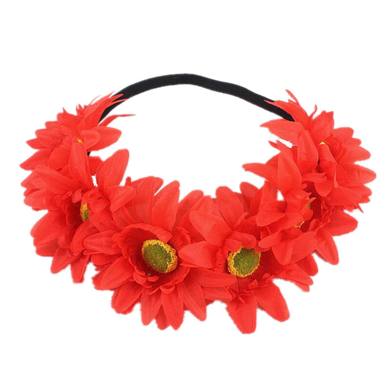 1pc Halloween Headband Ladies Girls Day Of The Dead Red Rose Flowers Headdress Floral Hair Band Party Cosplay Hair Accessories