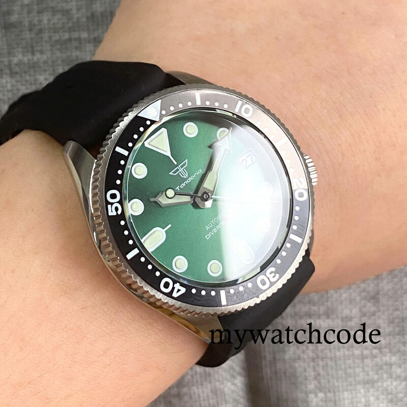 Tandorio NH35A зеленый люминесцентный циферблат 37 мм автоматические мужские наручные часы 3,8 корона сплав вставка вафельный ремешок Авто Дата