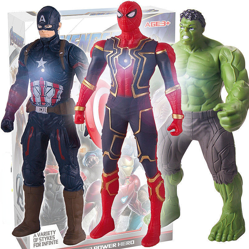Figuras de acción de superhéroes de Los Vengadores de Marvel, Spiderman, Iron Man, Hulk, juguete luminoso movible a mano, regalos de Navidad para niños