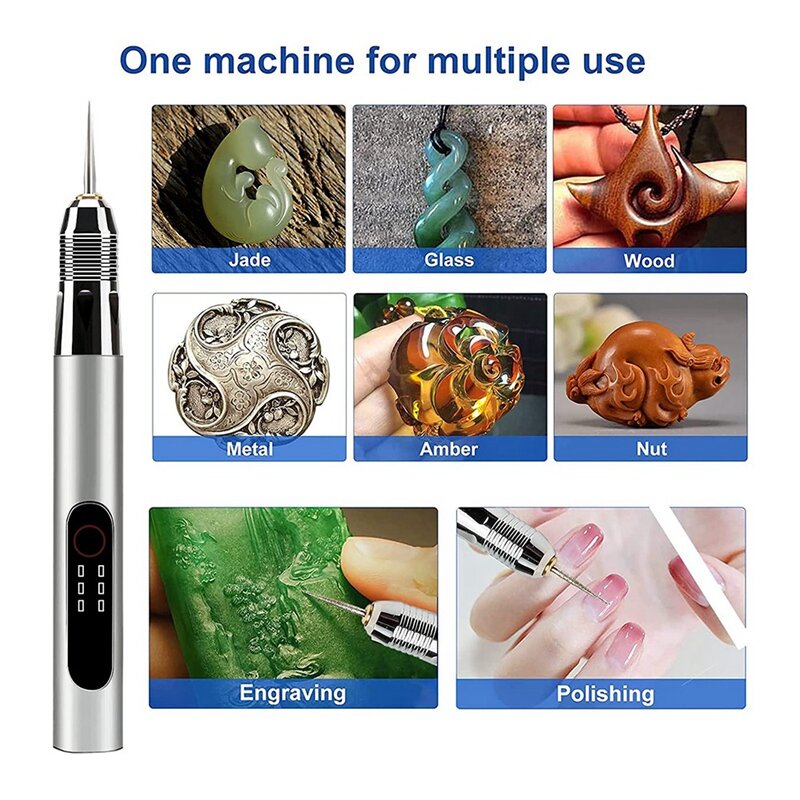 Electric Engraving Pen Grinding Polishing Nail Machines Engraving Pen Tool USB Rechargeable Cordless For Jewelry Wood Metal