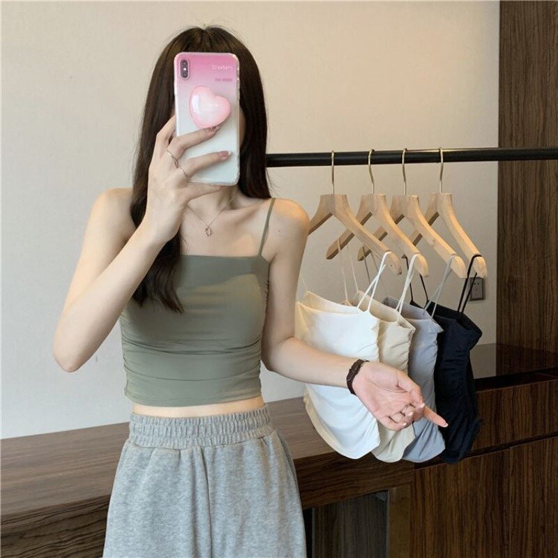 Summer Ice Silk Camisole Women's Chest Pad Anti-light Bottoming Beautiful Back Underwear Short Top Can Be Worn Outside Wholesale