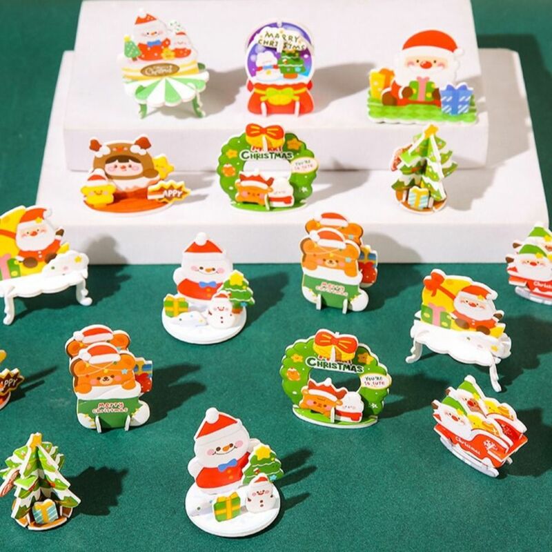DIY Mini Christmas Tree Puzzle, Papai Noel, Árvore de Natal, Estilo Aleatório, Segurança Cartoon Jigsaw, Handmade, 3D