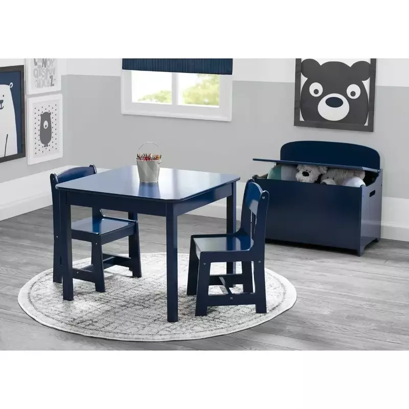 子供の木製のテーブルと椅子のセット,学校や工芸品に最適,スナックの時間,深い,青,2つの椅子が含まれています