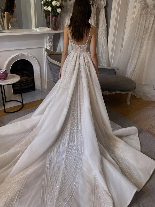 Ehrenwertes einfaches träger loses Abendkleid 2024 charmante ärmellose Kleider elegante Pailletten-Boden kleider vestidos de novia
