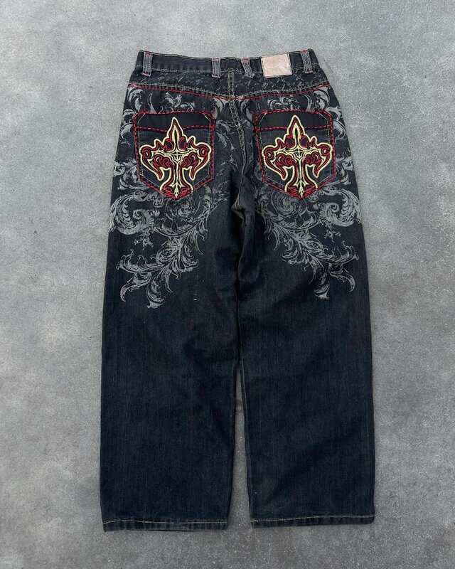 Новинка 2024, американские модные мешковатые джинсы большого размера с принтом, мужские уличные брюки Y2K в стиле Харадзюку, в стиле хип-хоп, готические широкие брюки с завышенной талией