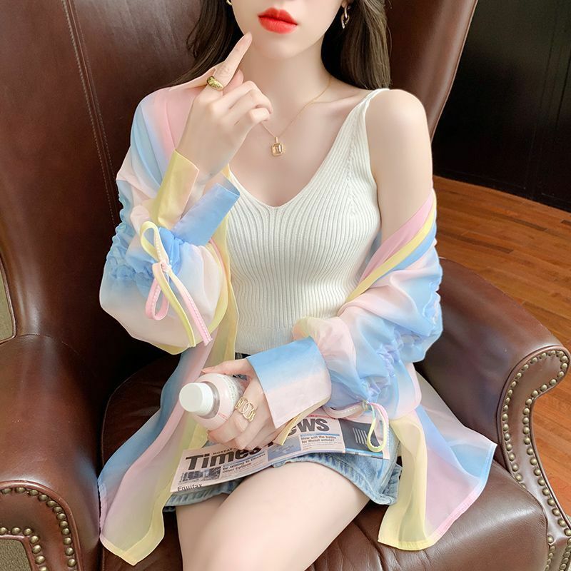 Manis kerah kancing Shirring berenda busur warna kemeja sifon pakaian wanita 2024 musim semi musim panas longgar kasual atasan blus Korea