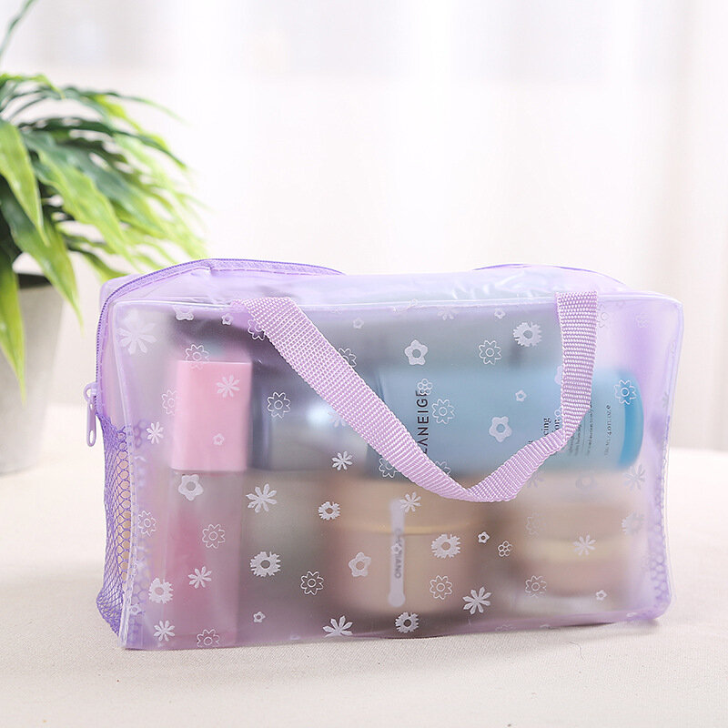 5 Colors Waterproof PVC Transparent Storage Bag New Floral PVC Cosmetic Bag Travel Bath Toiletry Makeup Bag Handbag Beauty Case