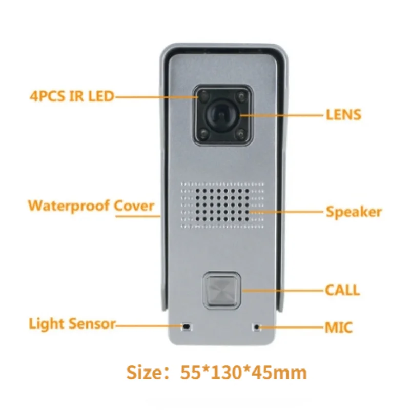 TFT LCD Video Intercom System Kit, 4.3 ", 4 Fios, Painel de chamada ao ar livre, LED IR, visão noturna, suporte à prova d'água, desbloqueio remoto