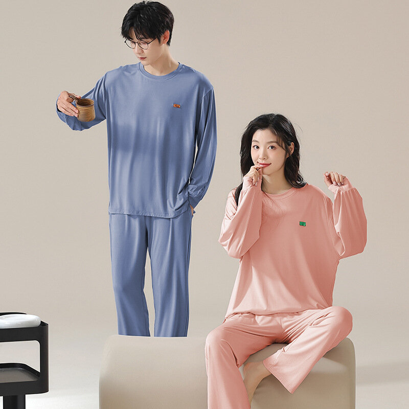 Conjuntos de pijamas de manga comprida para casal, loungewear modal para homens e mulheres, roupas de casa, novo, 2022