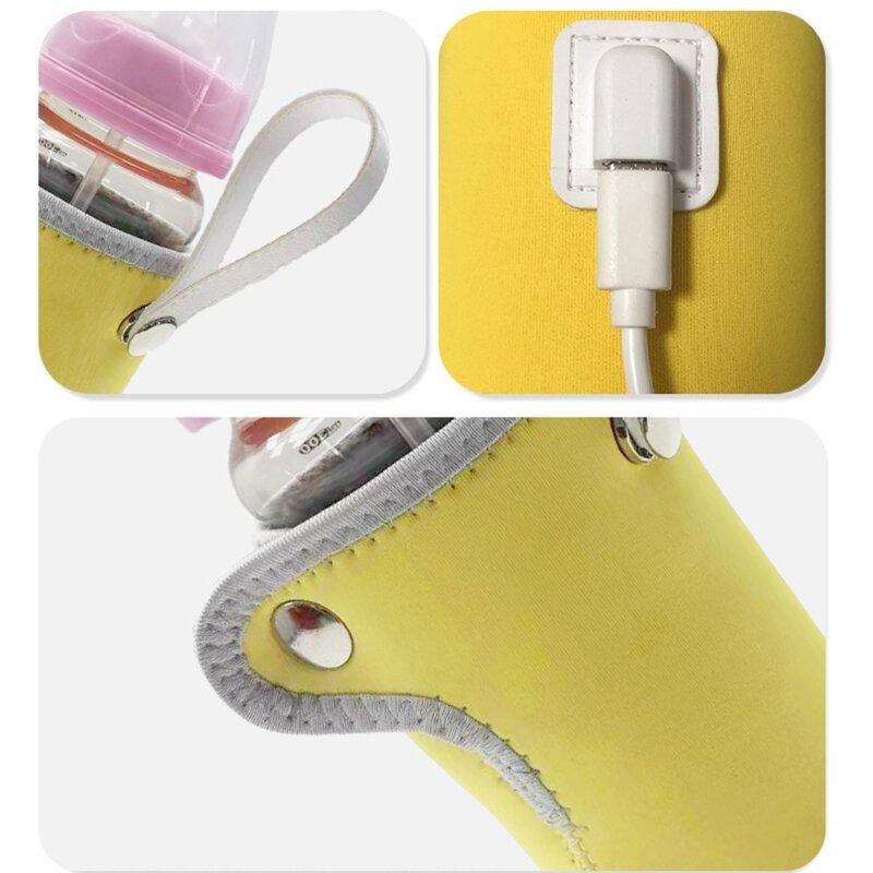 USB ミルクウォーマーバッグ トラベルウォーターヒートキーパー 充電ケーブル&ハンドル付き 哺乳瓶ヒーター 車用ベビーカー用