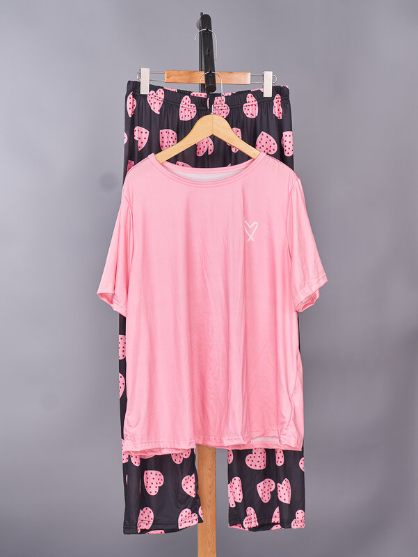 Conjunto de pijama de talla grande, adecuado para uso doméstico e informal. Conjunto de Hada, pantalones largos de manga corta, material de seda de leche