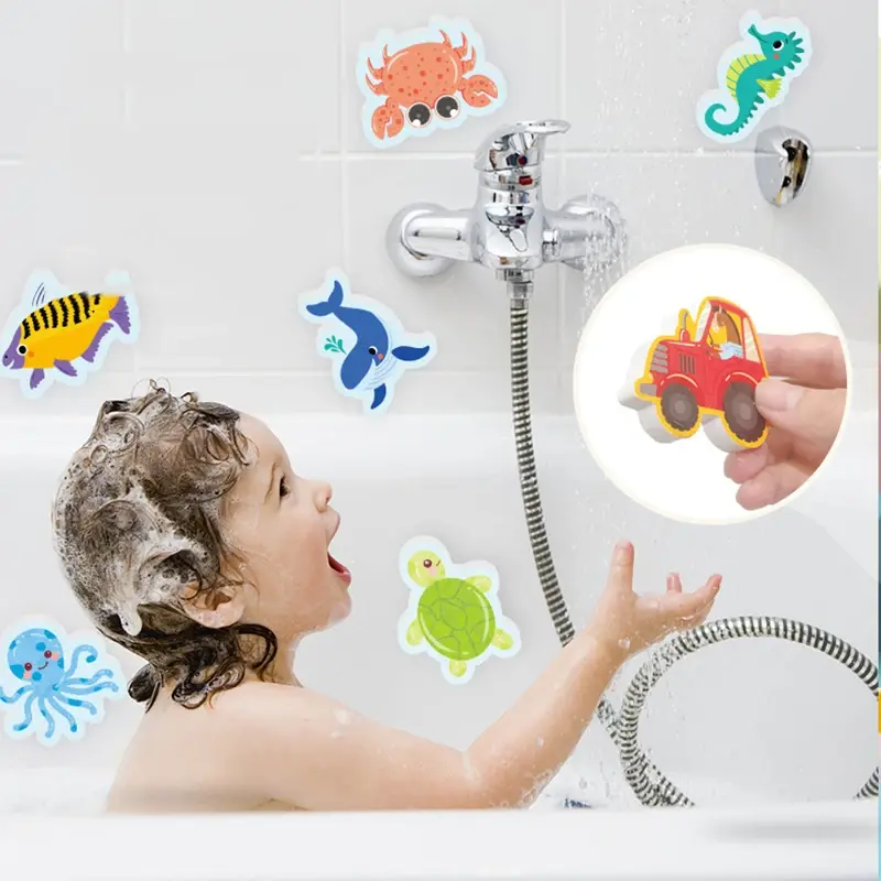 Pasta EVA lembut mainan Puzzle DIY pendidikan dini stiker hewan mandi mengambang bak mandi lalu lintas mainan kamar mandi bayi untuk hadiah bayi