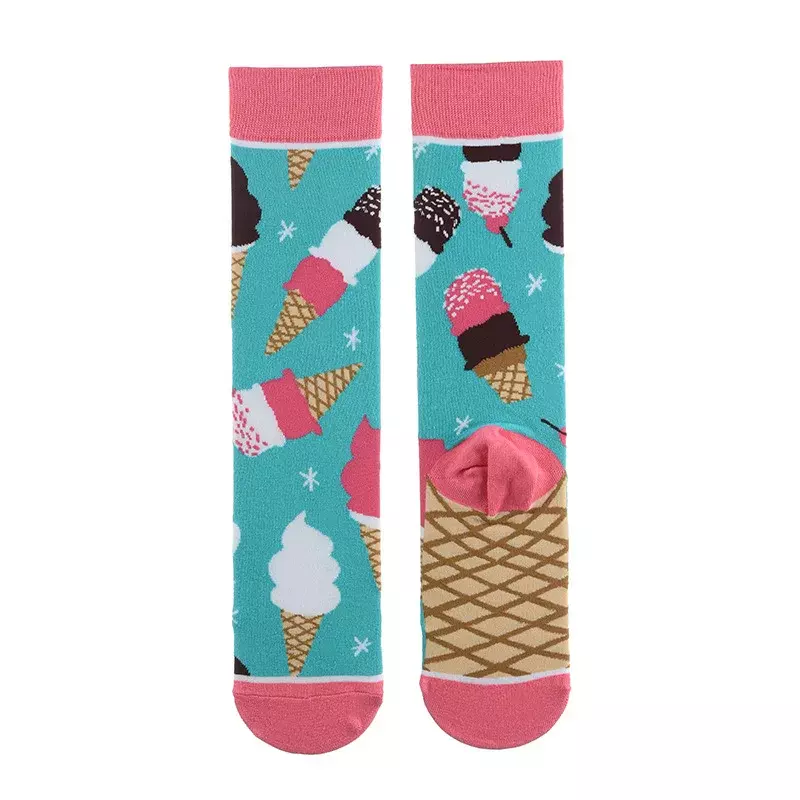 2024 weibliche Herbst-und Winter modelle gerade Socken Eis Keks Essen Cartoon Baumwolle lange Rohr Baumwoll socken gerade Socken