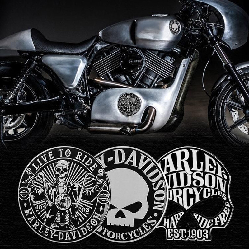 Duża metalowa naklejka szkieletowa 3D do motocykli Harley Davidson Lokomotywa samochodowa Pokrywa zbiornika paliwa Emblemat głowy maszyny