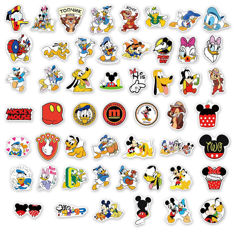 Autocollants mignons de dessin animé Disney, autocollant de souris Donald Duck, décalcomanies de graffiti bricolage, étui de téléphone, ordinateur portable, 10 pièces, 30 pièces, 50 pièces