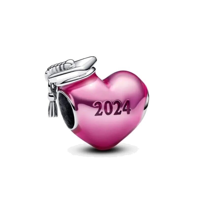 2024 baru 925 perak murni hadiah Hari Ibu menjuntai jimat mawar berkilau dalam Mekar jimat besar merah muda hati kelulusan
