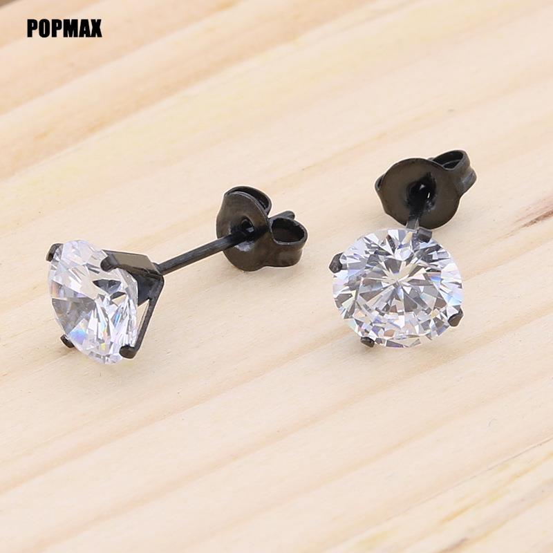 POPMAX-pendientes de cristal de acero inoxidable para hombre y mujer, aretes de 4 puntas, Tragus redondo, circonita cúbica transparente, joyería para la oreja, 1 par/2 piezas