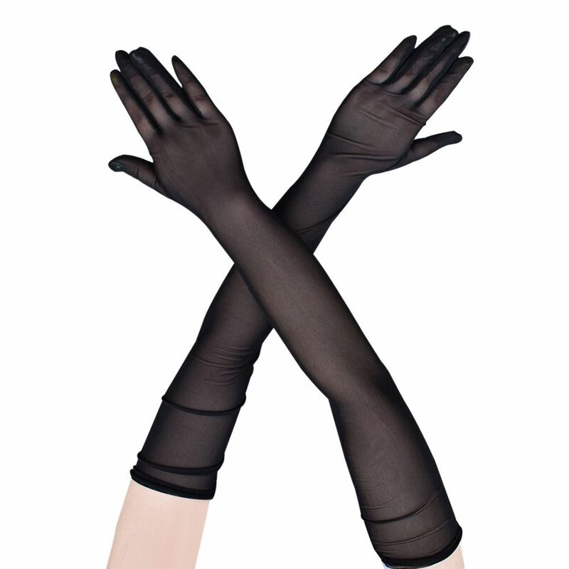 Guantes de malla de tul de elasticidad ultrafina para mujer, elegantes, Sexy, protector solar negro, guantes femeninos Anti-UV para conducir en el coche, nuevos