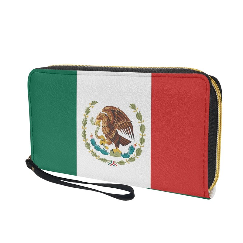 Carteras con patrón de la bandera de México para mujer, monedero de cuero PU de lujo para niñas, bolso de mano, billetera para Teléfono Celular, bolsos largos casuales para mujer