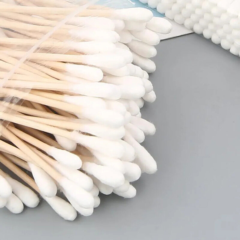 100ピース/パックダブルヘッド使い捨て綿棒多機能クリーニング鼻耳木製綿棒、美容化粧綿棒