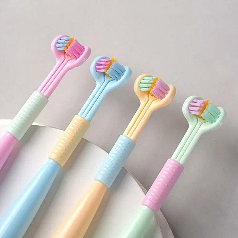 Cepillo de dientes estéreo 3D para adultos, PBT, pelo suave ultrafino, tres caras, raspador de lengua, limpieza de 360 °, cuidado bucal