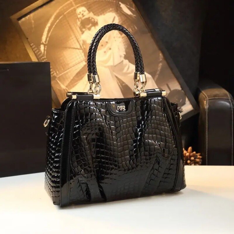 Luksusowe łuska krokodyla torebki damskie z lakierowanej skóry 2024 nowe damskie torby na przenośna torba o dużej pojemności