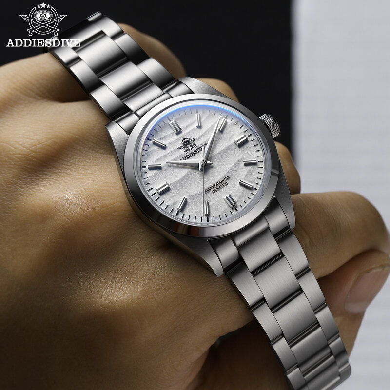 Relógio de pulso de quartzo masculino ADDIESDIVE, vidro capa pote, relógio impermeável, aço inoxidável de luxo, mergulho 100m, 36mm