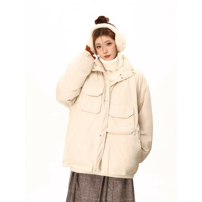 New Women's Jacket 2023 Winter Cotton-padded Clothes Korean Fashion Stand Collar Thicken Bread Jacket Women Warm Coat Tops