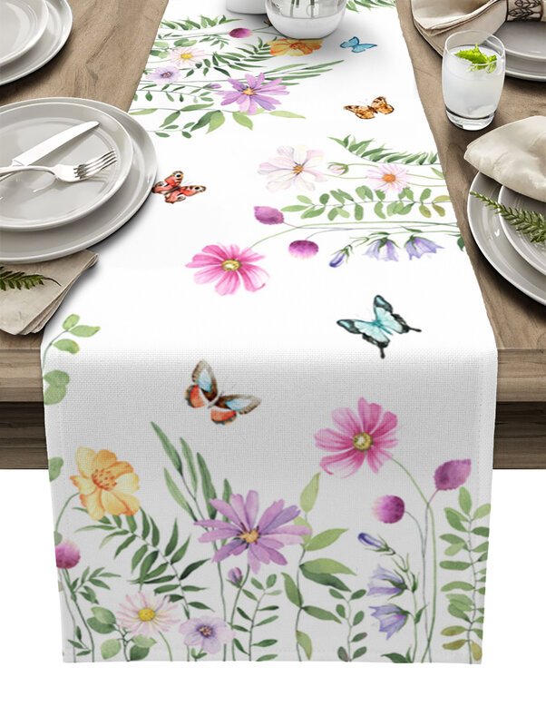 Frühling Blume Schmetterling Tisch Läufer luxus Küche Tisch Abdeckung Hochzeit Party Decor Baumwolle Leinen Tischdecke