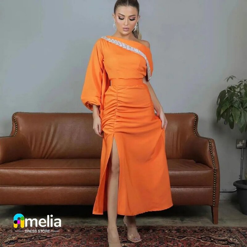 Amelia gaun Prom Dubai satu bahu gaun malam lengan panjang dengan panjang pergelangan kaki gaun pesta pernikahan wanita musim panas 2023