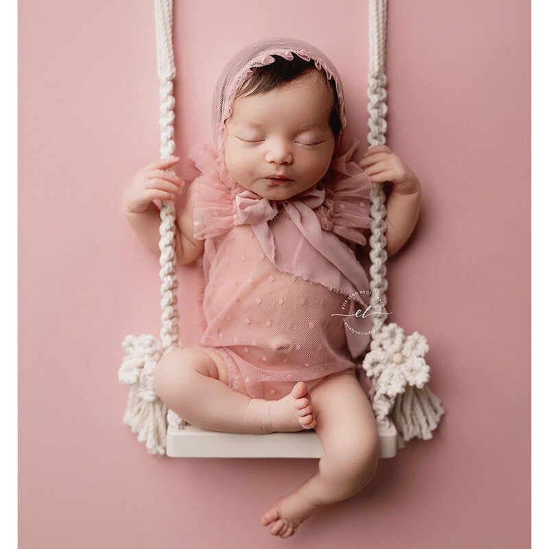 Реквизит для фотосъемки новорожденных хлопковая веревка тканый деревянный качели Детская фотография съемка помощь в позировании