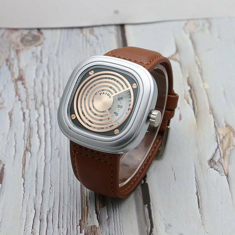 Mode quadratische Uhren Männer Sport uhren kreative Plattenspieler Lederband Quarz Armbanduhren männliche Uhr reloj hombre