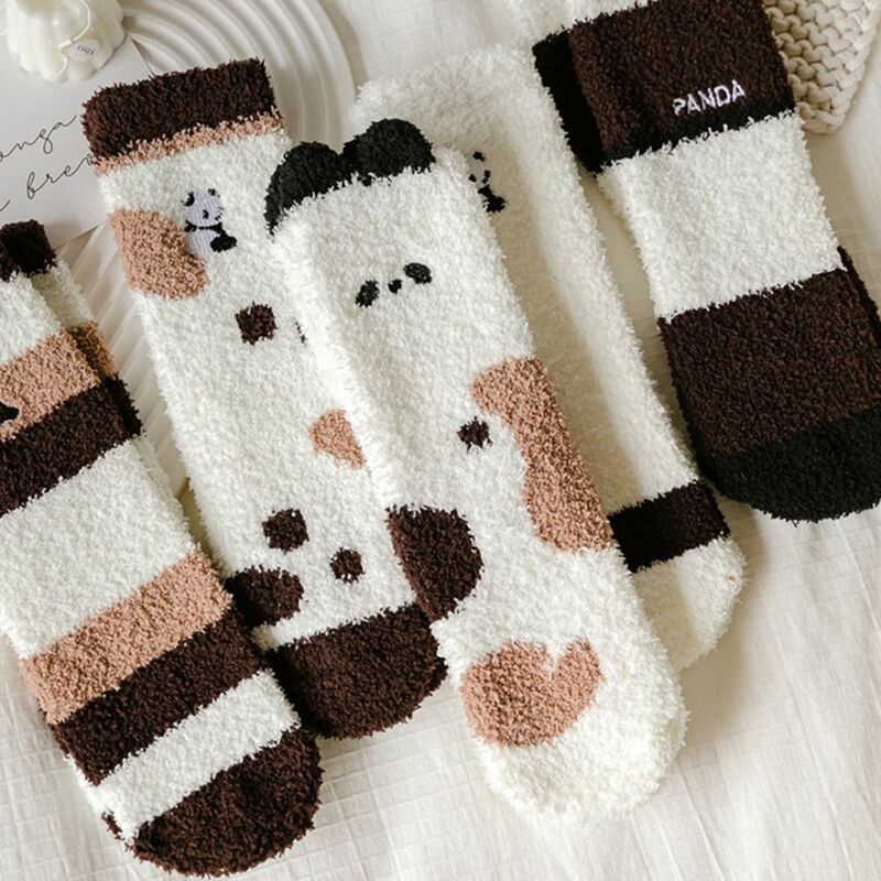 Calzini Coral Fleece Panda ricamo regali per ragazza casa dormire calzini donna calzini autunno inverno calzini da pavimento