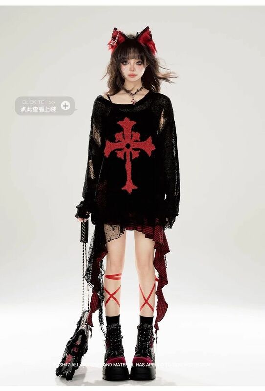 Nieregularna elegancka spódnica Y2K japońska słodka chłodna szyk zaprojektowana ciemna Harajuku Punk estetyczna łatka w kratę moda Vintage damska spódnica