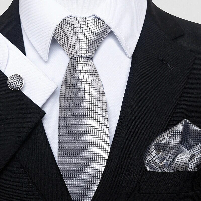 Nice Handmade ใหม่ล่าสุดผ้าไหม Gravatas วันหยุดของขวัญ Tie พ็อกเก็ตสแควร์ Cufflink ชุดเนคไท Man Dark Blue Dot งานแต่งงานอุปกรณ์เสริม