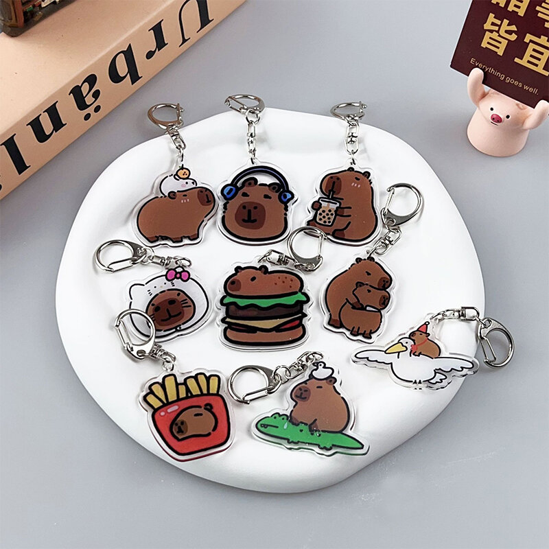 Porte-clés animal de dessin animé Capybara, joli porte-clés en acrylique, décoration de pendentif de sac d'école, cadeaux pour meilleur ami, mignon