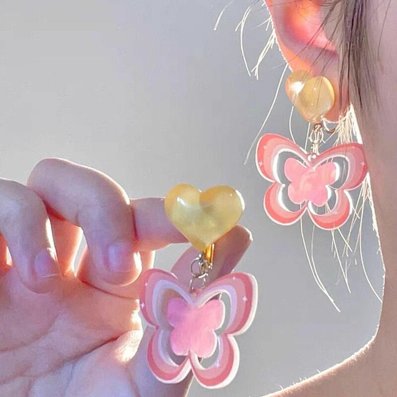 아크릴 나비 귀걸이 사랑스러운 레인보우 합금 한국 스타일 액세서리, 다채로운 작은 신선한 귀걸이, 외출 파티