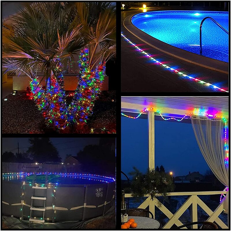 Guirlande lumineuse étanche à tubes LED, 150 LED, fonctionnement à piles, pour la décoration intérieure et extérieure de noël, nouvel an