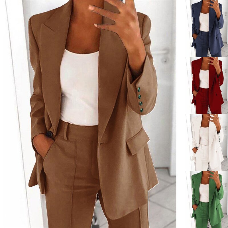 European And American Fashion Casual Suit Neck Slim Fit Cardigan Temperament Women'S Coat Spring And Autumn
