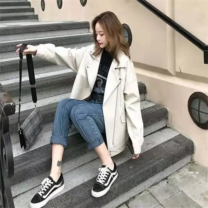 Faux Leder Jacke Frauen Casual PU Lose Motorrad Jacke Weibliche Streetwear Übergroßen Mantel Koreanische Chic Neue Frühjahr streetwear