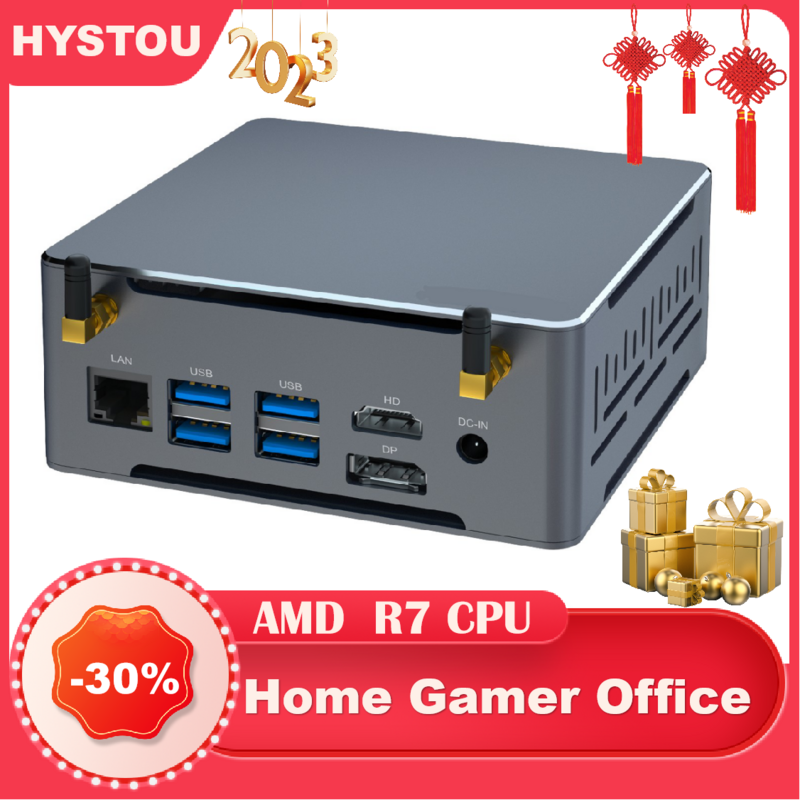 Hystou 2023สุดเท่สุดๆสำนักงานบ้านสูง AMD R-yzen 7 3750H DDR4 16G 512G SSD 4K คอมพิวเตอร์ขนาดเล็กคีย์บอร์ดเกมตั้งโต๊ะ