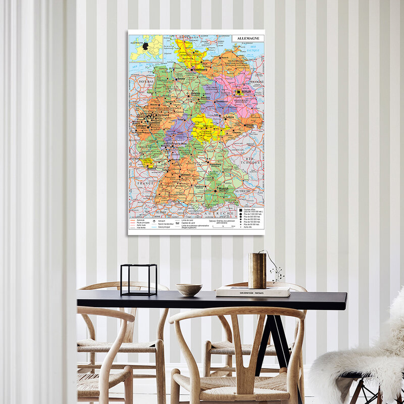 150*100 cm o mapa de transporte da alemanha, mapa político em poster da parede francês, pintura de lona em vinil, material escolar, decoração de casa