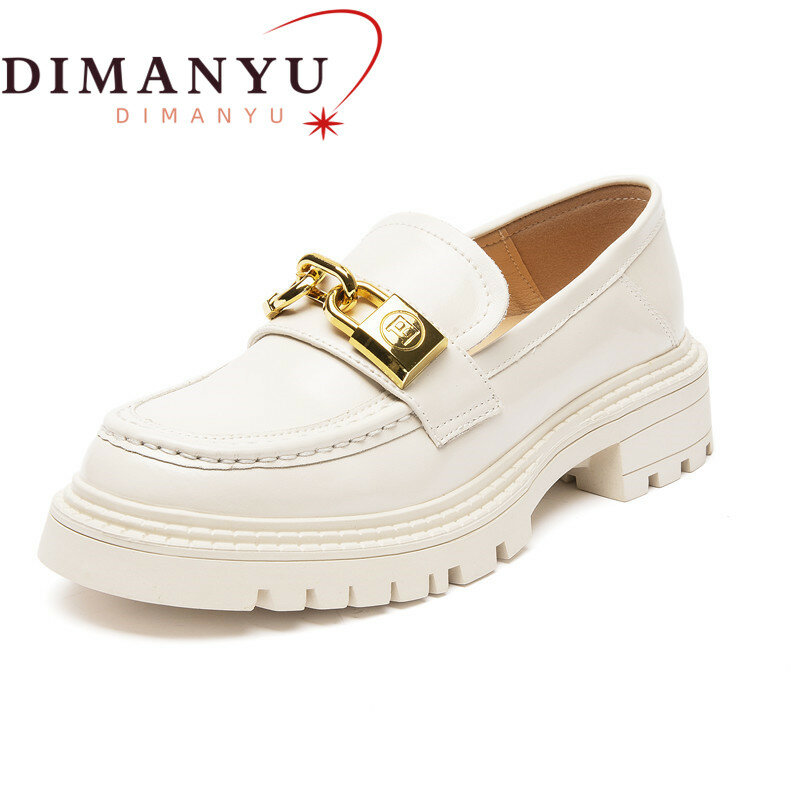 DIMANYU-أحذية بدون كعب من الجلد الطبيعي للنساء ، أحذية رياضية نسائية قرش ، أحذية على الطراز البريطاني ، مقاس كبير ، الموضة ، الربيع