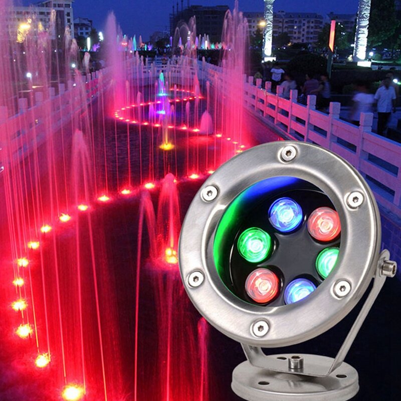 Luz de fuente de acero inoxidable, foco LED de ángulo ajustable IP68, CA, 12V, RGB, cambio multicolor, lámpara de piscina