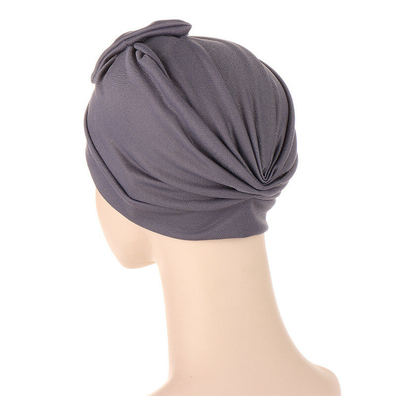 Turbante muçulmano para mulheres, chapéu de turbante com grande nó, cor sólida, tampa da cabeça, tampa da cabeça, acessórios para o cabelo